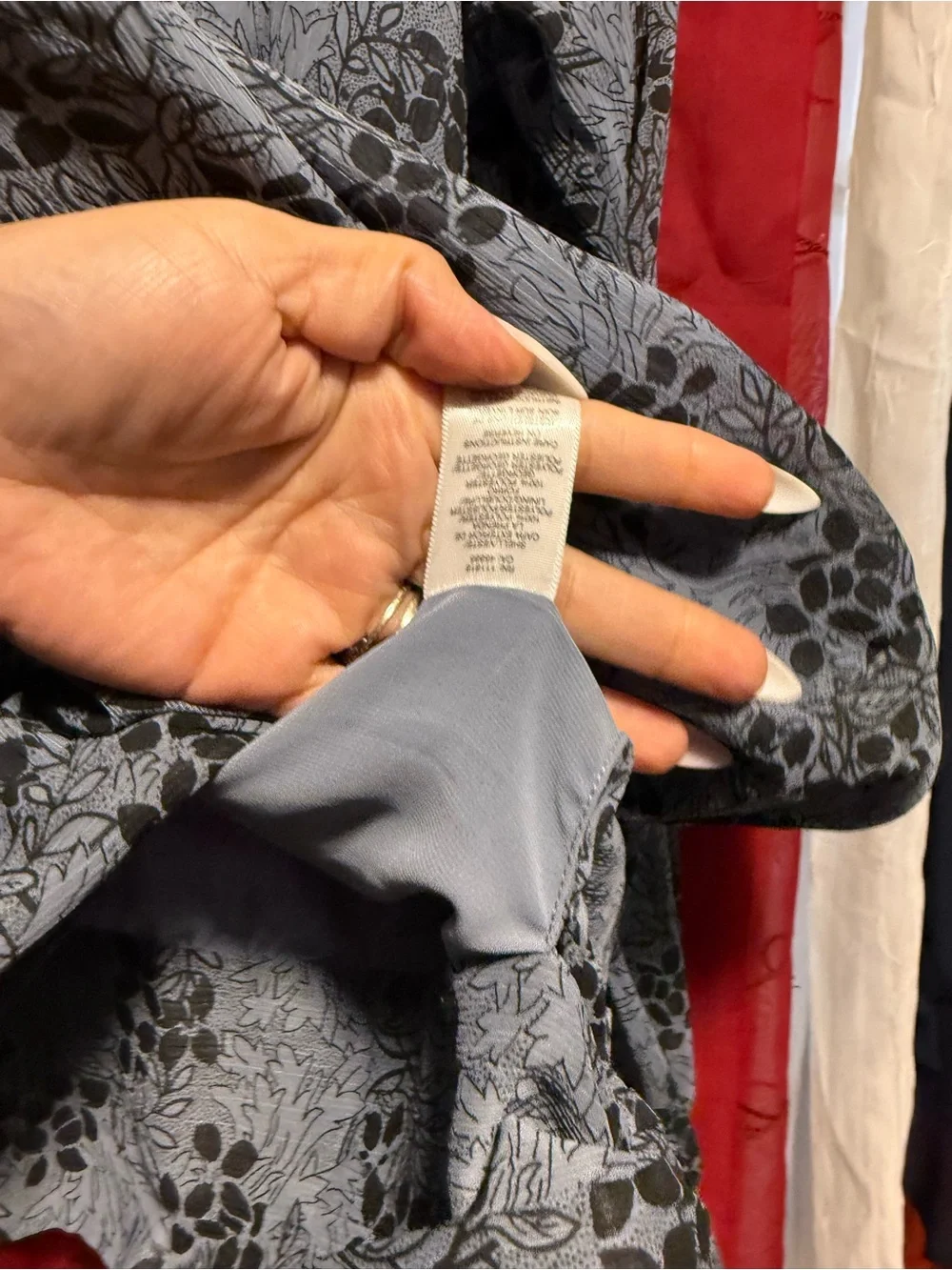 Michael Kors Black and Gray Floral Long-Sleeve Blouse